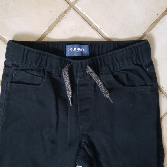 Black denim pants with tie stretch waistband - Picture 2 of 4